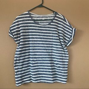 Style & co the Essential Sweatshirt top, navy and cream, front pocket, medium